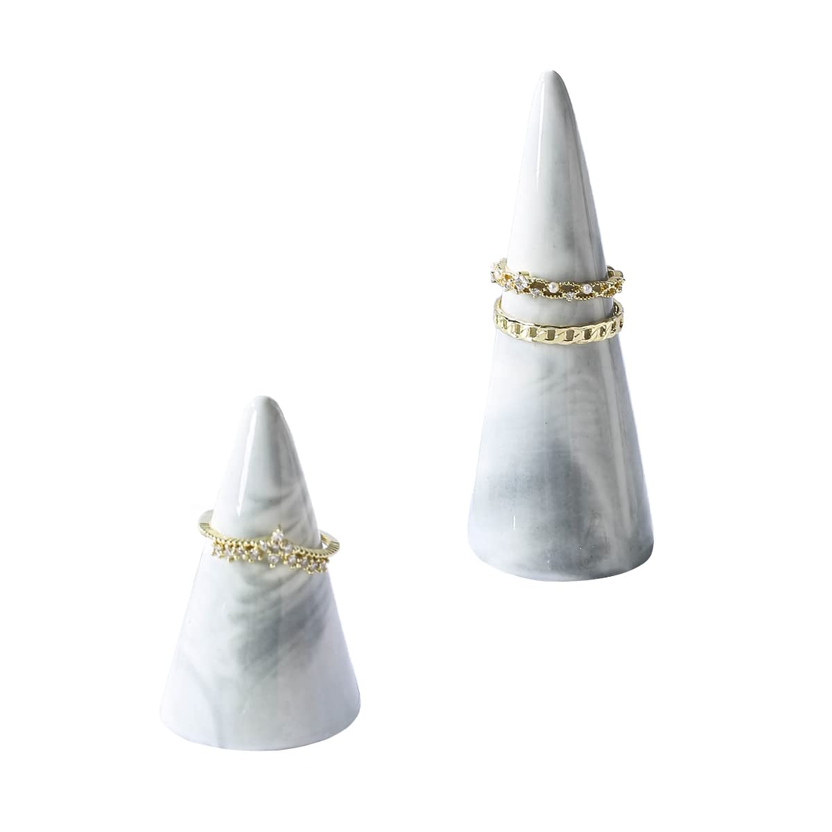 oskas Marble Ring Holder Tower Ceramic Cone Shape Modern Decorative Display Stand for Jewelry Ring/Wedding Ring 2PCS SET Grey