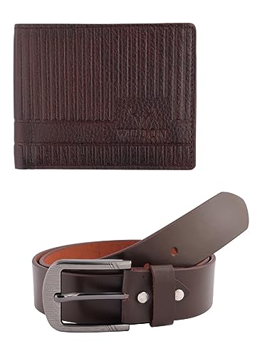 WILDON Genuine Leather Casual Travel Regular Daytrip Formal Belt Men’s Wallet Combo Set