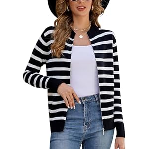 Totatuit Womens Long Sleeve Knitted Zip Up Sweater Cardigans Sweaters Lightweight Zipper Sweatshirts Jacket Small Black White
