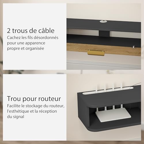 Meuble TV suspendu 160 cm gris rangement HOMCOM