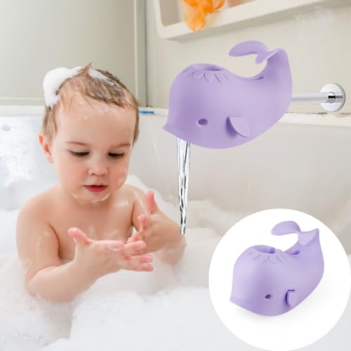 Image of PandaEar Baby Bathtub Faucet Cover, Bath Spout Cover, Baby Shower Protector Cover for Kids Toddlers and Baby Bathroom Tub, Whale (Purple)