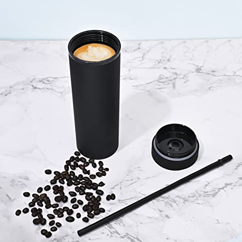 Modwnfy Skinny Tumblers Bulk, 16Oz Matte Black Tumblers With Lids And Straws, Reusable Pastel Acrylic Tumblers, Double Wall Plastic Tumblers For Cold Hot Drinks, Diy Tumblers Cups #TOP4