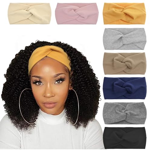 Image of DRESHOW 8 Pack Headbands for Women Yoga Knotted Headbands Elastic Criss Cross Hair Accessories Sports Head Wrap Non Slip