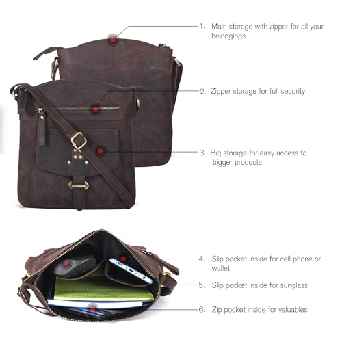 Image of Oak Leathers Leather Crossbody Bag For Women With Adjustable Sling Strap - Medium Size Crossover Shoulder Handbag Purse