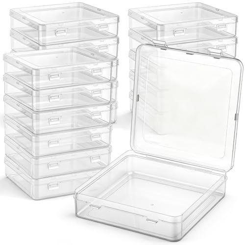 Image of Jetec 18 Pieces Mini Plastic Clear Beads Storage Containers Box for Collecting Small Items, Beads, Jewelry, Business Cards, Game Pieces, Crafts (5.9 x 5.9 x 1.5 Inch)