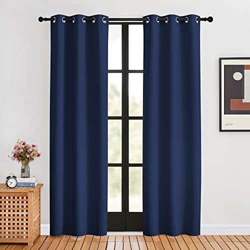 NICETOWN Navy Blackout Curtains for Living Room, 2 Panels, W34 x L80, Window Treatment Energy Saving Thermal Insulated Room Darkening Solid Grommet Pa