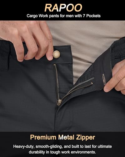 Rapoo Cargo Work Pants for Men Military Army Casual Hiking Pants for Men with Multi Pockets Elastic Waist Mens Ripstop Construction Carpenter Pants Black 34Wx32L