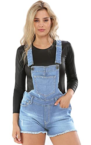 Ladies Stretchable Braces Dungaree Shorts Light Wash UK 16