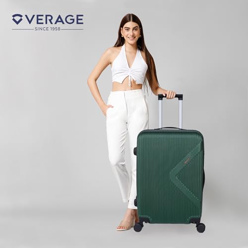 Image of ACEPACK Brampton 56 cms Dark Green Hard Sided Cabin Size Luggage Trolley Bag for Travel Suitcase with 8 Spinner Wheels for Men and Women,
