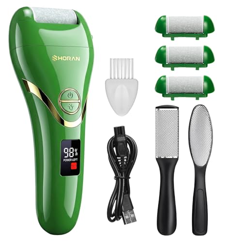 SHORAN Lima Electrica Pies Durezas, Pedicura Profesional Quita Durezas Electrico, Maquina pies para Exfoliante Eliminar Durezas y Callos, Lima Pie Durezas Recargable con 2 rascador pies e 3 Rodillos
