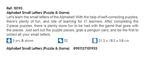 Image of Frank Alphabet Small Letters Puzzle & Game | Fun & Interactive Self-Correcting Jigsaw Puzzle with Penguin Letter Lotto for Kids 3+ Years | Educational Toy for Letter Recognition, Focus & Motor Skills