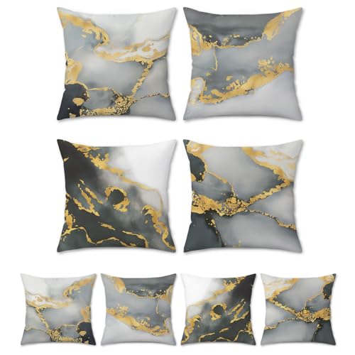 Bonhause 4er Set Kissenbezüge Grau Marmor 40 x 40 cm Doppelseitig Schwarz Gold Abstrakt Kunst Moderne Samt Soft Dekorative Kissenhülle Zierkissenbezüge für Sofa Wohnzimmer Zuhause Dekoration
