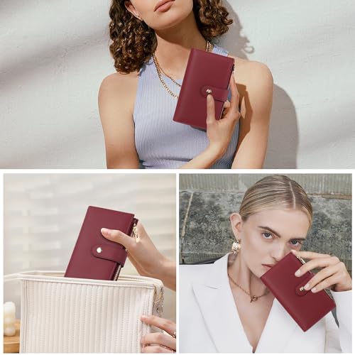 Image of yiijay Womens Wallet RFID Blocking Vegan Leather Trifold Clutch Credit Card Holder Ladies Travel Wallet Purse with Pen Holder, 1Wine Red, 6.3 x 4.1 x 1.3 inches, Rfid Wallet