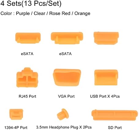 sourcing map Silicone Anti-Dust Port Stopper Plug Cover 4 Colors for PC Laptop Notebook Computers 4 Sets (13pcs/Set)