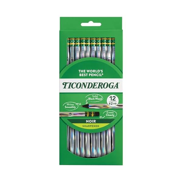 Ticonderoga Noir Black Wood-Cased #2 Pencils, Holographic Design, 12 Count