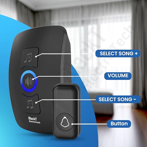 Image of Blackt Electrotech (BT03DB) : Wireless RF Doorbell Set with Volume Control, and Long Range for Home and Office (Black)