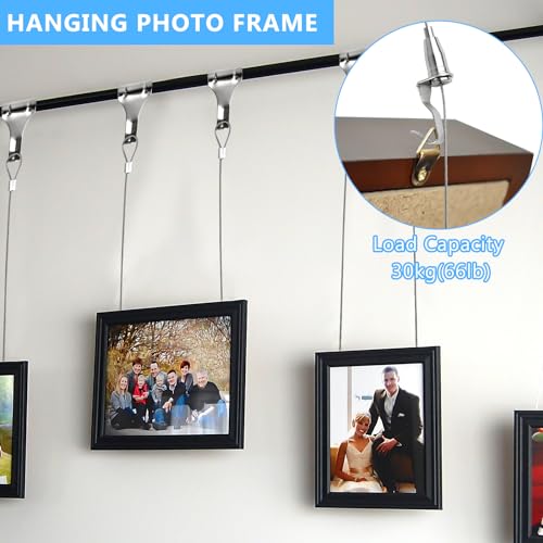 Image of Supkiir 14 Pack Picture Rail Hanging Kit, Sturdy Stainless Steel Adjustable Wire Hooks Kit, 66 lb(30 kg) Max Load Capacity Wall Hanging System for Frames Picture Artwork Display kit Silver