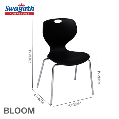 Image of Furniture 4 Seater Max Plastic Cross Leg Dining Table and 4 Nos Bloom Chair Shell with Stainless Steel Legs for Home, Garden & Cafeteria (Finish Color -Black, DIY(Do-It-Yourself)