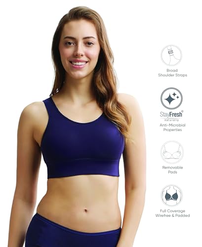 Image of Jockey JW12 Women Wirefree Padded Tencel Lyocell Elastane Stretch Full Coverage Lounge Bra with Stay Fresh Properties and Removable Pads