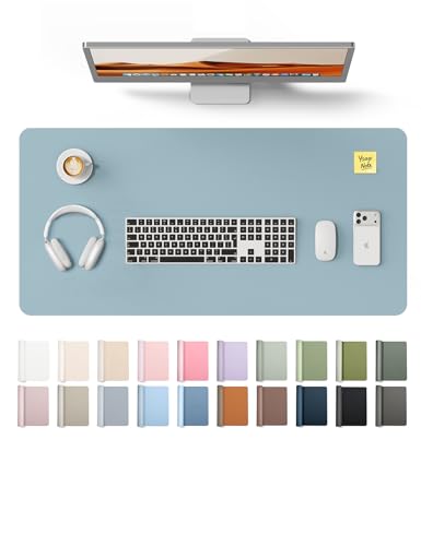 Image of YSAGi Leather Desk Protector, Office Mat, Large Mouse Mat, Non-Slip PU Leather Blotter, Laptop Pad, Waterproof Writing Pad for Office and Home (Ice Blue, 35.4 inch x 17 inch)