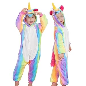 BIQIQI Pijamas Unicornio Niños, Unicornio Onesies Pijama Unisexo Mono de Franela Invierno Pijama Unicornio Cosplay Pijamas Disfraz Halloween Carnaval Navidad para Niñas 3-12 años S