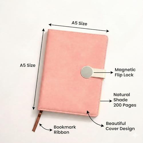 Image of A5 Journal Notebook Diary for Girls Women | Office Journal Diary Notebook with Magnetic Flip Lock (200 Ruled Pages, 6 x 8.5 Inches, 80 GSM) (Light Pink)