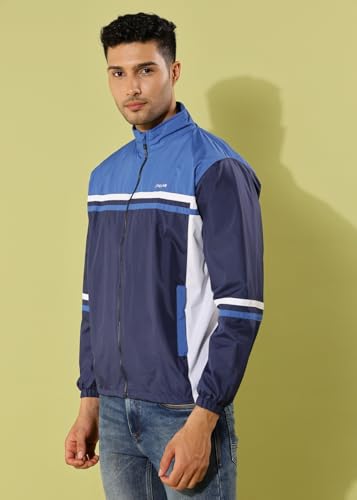 Image of Dollar Men's Polyester Colourblock Windcheater Jacket With Zipper Pockets