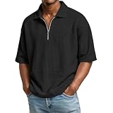DGZTWLL Camisa de manga corta para hombre, de gran tamaño, mezcla de lino, cuello abatible, con botones, tela ligera y transpirable para verano y playa, gris oscuro, 3XL