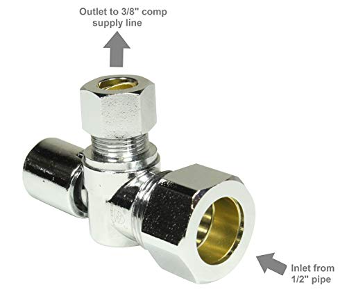 Image of Heavy Duty Loose Key 1 /2 in. NOM Comp Inlet x 3 /8 in. OD Compression Outlet Chrome Plated Brass 1 /4 Turn Single Piece Body Angle Stop Valve (2 Pack)