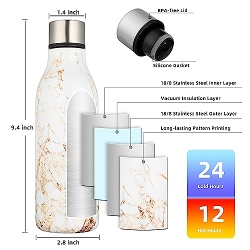 Image of BJPKPK Insulated Water Bottles, 18 oz Stainless Steel Metal Water Bottle with Strap, BPA Free Leak Proof Jugs, Mugs, Flasks, Reusable Thermal Flasks for Sports & Travel, Marble-Amber