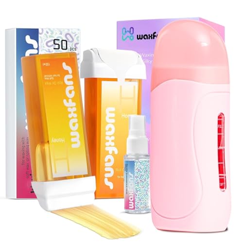 Wax Roller Kit- Easy Use Roll on Wax Kit with 4-6 Weeks Smooth Skin,Hair Remover for Larger Areas of the Body, Beginner-Friendly,with 50 Pcs Strips and 2 wax roller (Honey)
