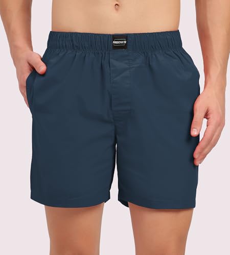 Image of Freecultr Cotton Boxer Shorts for Men Dual Pockets Moisture Wicking Microfibre | Regular Fit | Breathable & Comfortable Half Short Pants Ultrasoft Waistband