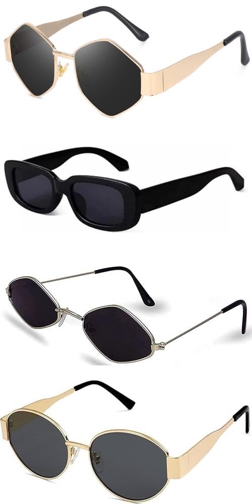 MC Stan Shades Unisex Set of 4 Rectangle Sunglasses Retro Vintage Narrow White Black Goggles for Women-image-47