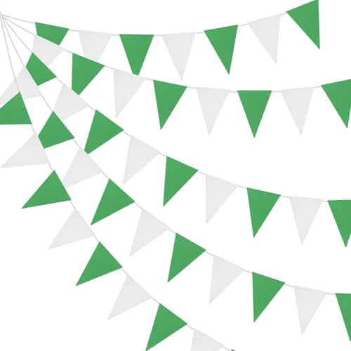 HUTRADE Lot de 2 guirlandes de fanions d'extérieur - En tissu résistant aux intempéries - Vert et blanc - 8 m - Idéal pour les fêtes d'anniversaire en plein air, les fêtes de tir, les mariages, les