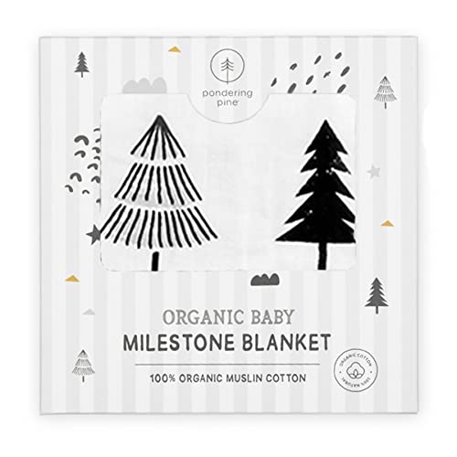 Pondering Pine Organic Baby Monthly Milestone Blanket Boy - Baby Bear Blanket Months With Frame And Newborn Announcement Disc - Baby Boy Age Blanket For 1-12 Month Milestones, 47”X47” #TOP6