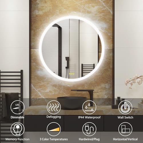 Round-Bathroom-Mirror-LED-36-inch-Led-Mirror-Anti-Fog-Stepless-Dimmable-3-Temperature-Memory-Bathroom-Vanity-Mirror-with-Lights-CRI90-3000-6400K-Smart-Mirror-with-Touch