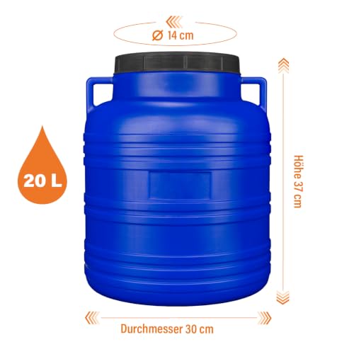 FIXKRAFT Weithalsfass Lebensmittelecht 20L Futtertonne Hund Gärbehälter Blaue Futter Tonne mit Deckel Maischefass Schraubdeckel 20 Liter Camping Kanister Gärfass