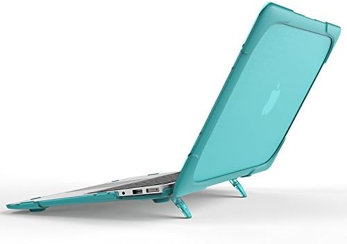 Batianda Heavy Duty Case for Old MacBook Air 13 inch 2017 2015 Model A1466/A1369, Ergonomic Foldable Kickstand (Holds 22lbs) Matte Translucent Shockproof Protective Cover & Keyboard Protector, Blue