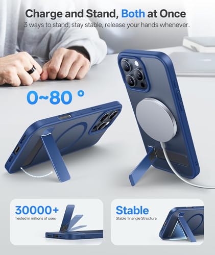Image of Vihibii Silicone For iPhone 16 Pro Max Case Magnetic Back With Build-In Stand,[Compatible With Magsafe],Rugged Shockproof Case Protective Back & Translucent Matte Slim Cover 2024 6.9 inch,Blue