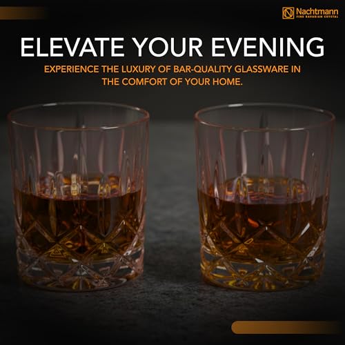 Image of Nachtmann Noblesse 10oz Whisky Tumblers, Set of 2 - Rose Crystal Glasses for Bourbon, Scotch & Cocktails - Lead-Free Cut Design Barware & Luxury Valentine Gift for Couples & Whisky Lovers