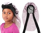 brcok Kids Braid Long Bonnet Girls Satin Bonnet Sleeping Cap Double Layer with tie Band Silk Hair Bo