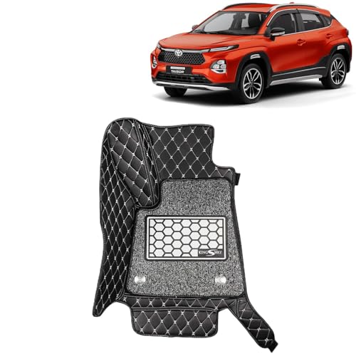 Image of KINGSWAY Accessories Premium 7D Car Floor Mats Only Compatible with Toyota Taisor Year 2024 Onwards All Model, Set of 3 Pcs, 100% Waterproof & Washable Luxury 7D Car Foot Mats, Black