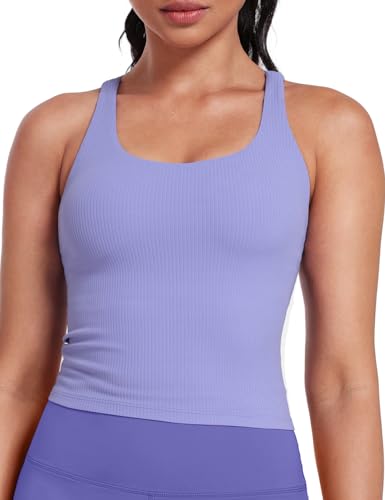 Image of HeyNuts Zeal Bras Longline Ribbed Medium Support Sports Bras, Crisscross Back Tank Tops with Removable Pads A-D Cups