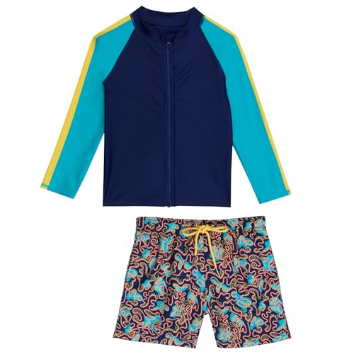 Image of SwimZip Boys' Long Sleeve Rash Guard & Swim Shorts Set - UPF 50+ Sun Protection