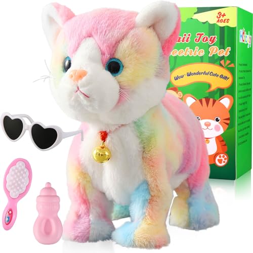 Colorful Plush Robot Cat Stuffed Animal Interactive Cat Robot Toy, Robotic Cat Barking Meow Kitten Touch Control, Animated Kitty Cat Pet, Robot Kitty Toy for Baby Birthday H:12