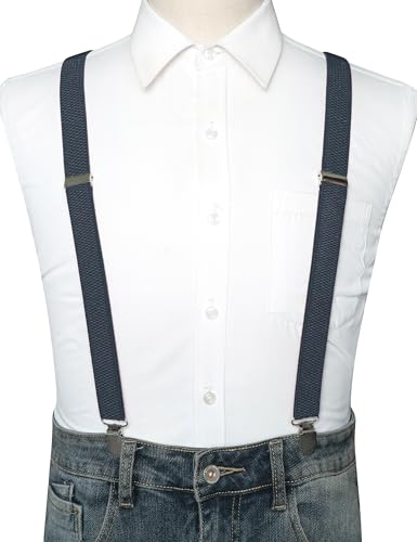 Image of RBOCOTT Mens Solid Color Suspender with 3 Cilps Adjustable Braces