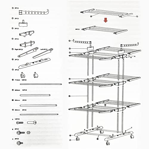 Varal De Chão 3 Andares Dobrável Compacto 4 Rodinhas Varal De Chao 180CM Azul