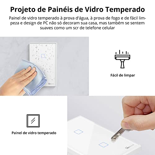 Interruptor Inteligente SONOFF, TX T0 2C Interruptor Touch Inteligente, Painel de Vidro Temperado, T