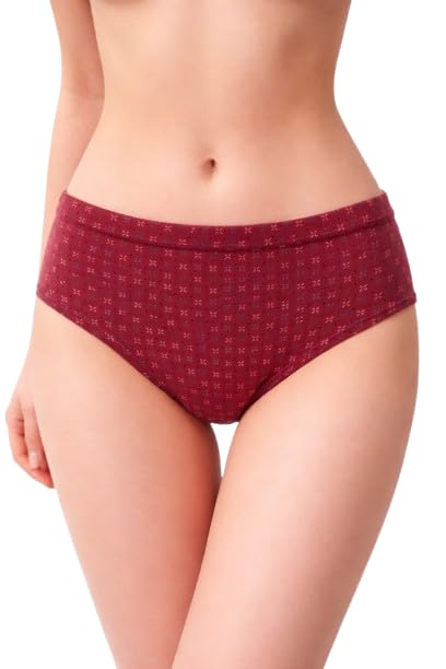 Women's High Waist Cotton Panties, Printed Pattern, Pack of 3, Multicolor (Grey, Maroon, Blue)-image-38