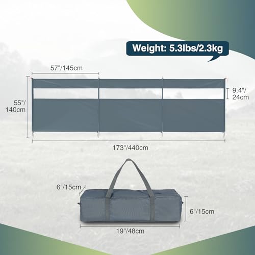 REDCAMP Windschutz für Camping, Heavy Duty Strand Sichtschutz mit Sichtfenster Stahlstangen Heringen Seilen, Outdoor Caravan Privacy Shield für Garten BBQ Picknick Lagerfeuer Holzkohlegrills, Grau